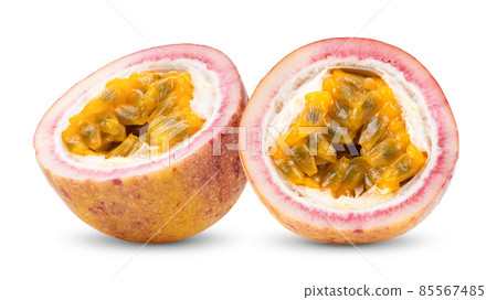 half passion fruit isolated on white half passion fruit isolated on white 85567485