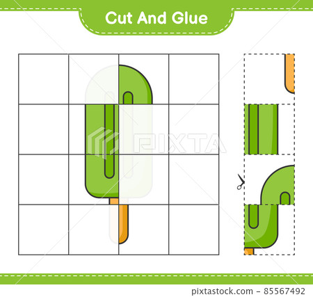 Cut and glue, cut parts of Ice Cream and glue them. Educational children game, printable worksheet, vector illustration 85567492