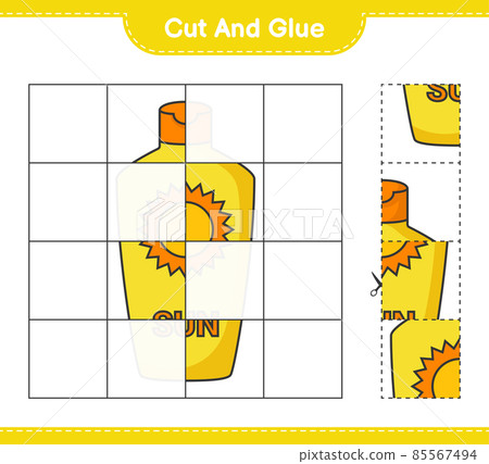 Cut and glue, cut parts of Sunscreen and glue them. Educational children game, printable worksheet, vector illustration 85567494