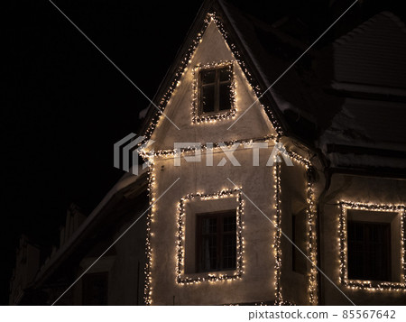brunico village at night in december xmas lights 85567642