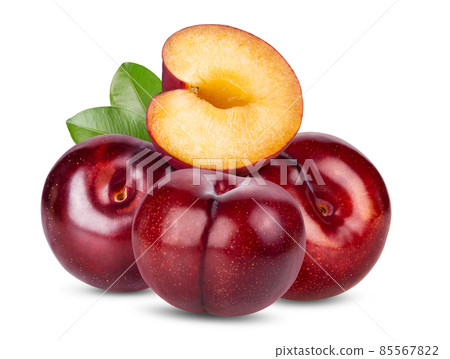 Cherry plum with leaf isolated on white background Cherry plum with leaf isolated on white background 85567822