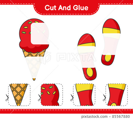 Cut and glue, cut parts of Ice Cream, Flip Flop and glue them. Educational children game, printable worksheet, vector illustration Cut and glue, cut parts of Ice Cream, Flip Flop and glue them. Educational children game, printable worksheet, vector illustration 85567880