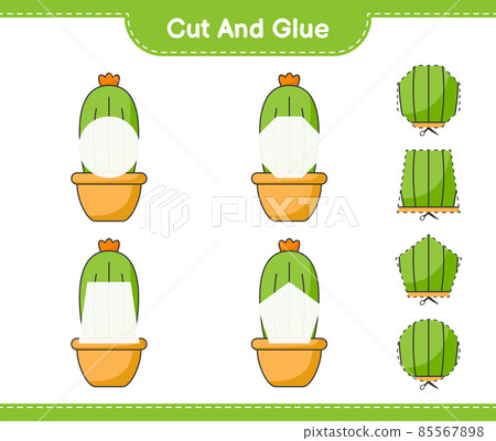 Cut and glue, cut parts of Cactus and glue them. Educational children game, printable worksheet, vector illustration Cut and glue, cut parts of Cactus and glue them. Educational children game, printable worksheet, vector illustration 85567898
