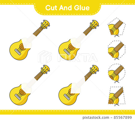 Cut and glue, cut parts of Ukulele and glue them. Educational children game, printable worksheet, vector illustration 85567899