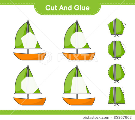 Cut and glue, cut parts of Sailboat and glue them. Educational children game, printable worksheet, vector illustration Cut and glue, cut parts of Sailboat and glue them. Educational children game, printable worksheet, vector illustration 85567902