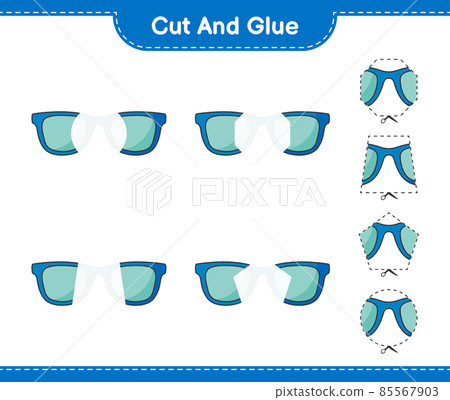 Cut and glue, cut parts of Sunglasses and glue them. Educational children game, printable worksheet, vector illustration 85567903