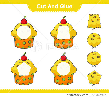 Cut and glue, cut parts of Cup Cake and glue them. Educational children game, printable worksheet, vector illustration Cut and glue, cut parts of Cup Cake and glue them. Educational children game, printable worksheet, vector illustration 85567904