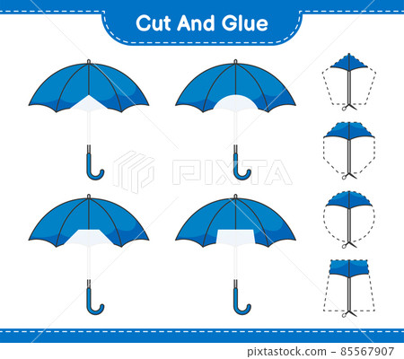 Cut and glue, cut parts of Umbrella and glue them. Educational children game, printable worksheet, vector illustration Cut and glue, cut parts of Umbrella and glue them. Educational children game, printable worksheet, vector illustration 85567907
