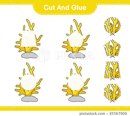 Cut and glue, cut parts of Coral and glue them. Educational children game, printable worksheet, vector illustration Cut and glue, cut parts of Coral and glue them. Educational children game, printable worksheet, vector illustration 85567909