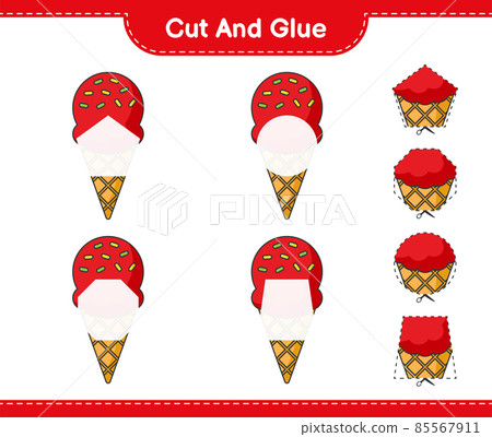 Cut and glue, cut parts of Ice Cream and glue them. Educational children game, printable worksheet, vector illustration Cut and glue, cut parts of Ice Cream and glue them. Educational children game, printable worksheet, vector illustration 85567911