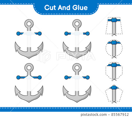 Cut and glue, cut parts of Anchor and glue them. Educational children game, printable worksheet, vector illustration 85567912
