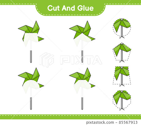Cut and glue, cut parts of Pinwheels and glue them. Educational children game, printable worksheet, vector illustration 85567913