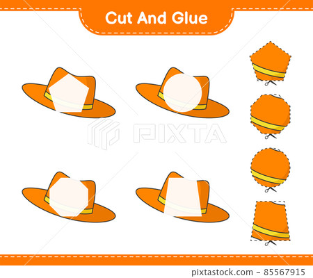 Cut and glue, cut parts of Summer Hat and glue them. Educational children game, printable worksheet, vector illustration Cut and glue, cut parts of Summer Hat and glue them. Educational children game, printable worksheet, vector illustration 85567915