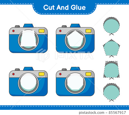 Cut and glue, cut parts of Camera and glue them. Educational children game, printable worksheet, vector illustration Cut and glue, cut parts of Camera and glue them. Educational children game, printable worksheet, vector illustration 85567917