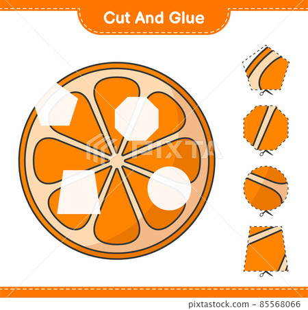 Cut and glue, cut parts of Orange and glue them. Educational children game, printable worksheet, vector illustration Cut and glue, cut parts of Orange and glue them. Educational children game, printable worksheet, vector illustration 85568066