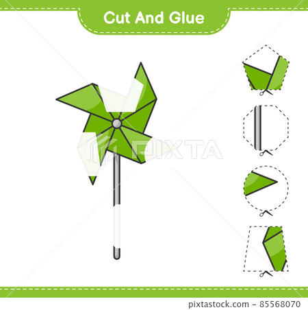 Cut and glue, cut parts of Pinwheels and glue them. Educational children game, printable worksheet, vector illustration Cut and glue, cut parts of Pinwheels and glue them. Educational children game, printable worksheet, vector illustration 85568070