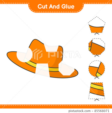 Cut and glue, cut parts of Summer Hat and glue them. Educational children game, printable worksheet, vector illustration 85568071