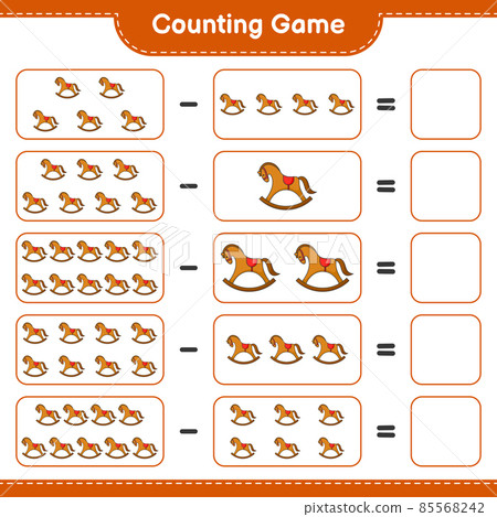 Count and match, count the number of Rocking Horse and match with the right numbers. Educational children game, printable worksheet, vector illustration Count and match, count the number of Rocking Horse and match with the right numbers. Educational children game, printable worksheet, vector illustration 85568242