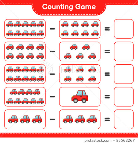 Count and match, count the number of Car and match with the right numbers. Educational children game, printable worksheet, vector illustration 85568267