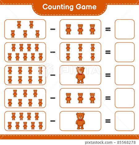 Count and match, count the number of Teddy Bear and match with the right numbers. Educational children game, printable worksheet, vector illustration 85568278