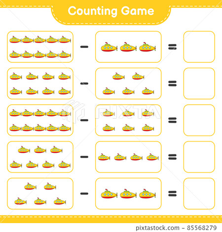 Count and match, count the number of Submarine and match with the right numbers. Educational children game, printable worksheet, vector illustration Count and match, count the number of Submarine and match with the right numbers. Educational children game, printable worksheet, vector illustration 85568279