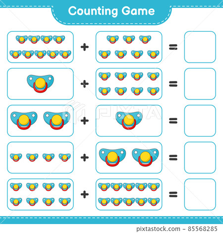 Count and match, count the number of Pacifier and match with the right numbers. Educational children game, printable worksheet, vector illustration Count and match, count the number of Pacifier and match with the right numbers. Educational children game, printable worksheet, vector illustration 85568285