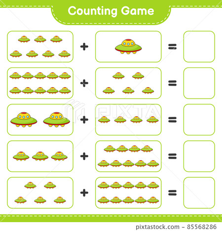 Count and match, count the number of Ufo and match with the right numbers. Educational children game, printable worksheet, vector illustration Count and match, count the number of Ufo and match with the right numbers. Educational children game, printable worksheet, vector illustration 85568286