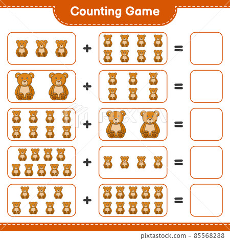 Count and match, count the number of Teddy Bear and match with the right numbers. Educational children game, printable worksheet, vector illustration 85568288