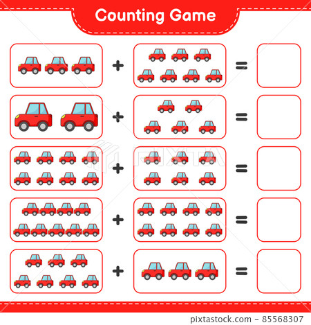 Count and match, count the number of Car and match with the right numbers. Educational children game, printable worksheet, vector illustration Count and match, count the number of Car and match with the right numbers. Educational children game, printable worksheet, vector illustration 85568307