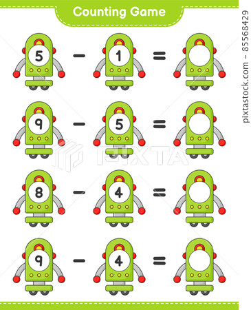 Count and match, count the number of Robot Character and match with the right numbers. Educational children game, printable worksheet, vector illustration Count and match, count the number of Robot Character and match with the right numbers. Educational children game, printable worksheet, vector illustration 85568429