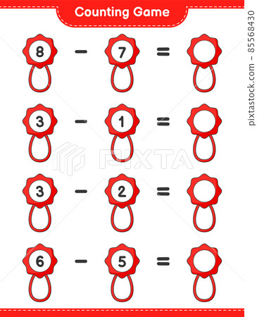 Count and match, count the number of Baby Rattle and match with the right numbers. Educational children game, printable worksheet, vector illustration Count and match, count the number of Baby Rattle and match with the right numbers. Educational children game, printable worksheet, vector illustration 85568430