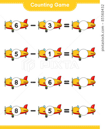 Count and match, count the number of Plane and match with the right numbers. Educational children game, printable worksheet, vector illustration Count and match, count the number of Plane and match with the right numbers. Educational children game, printable worksheet, vector illustration 85568432