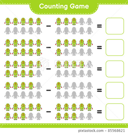 Count and match, count the number of Robot Character and match with the right numbers. Educational children game, printable worksheet, vector illustration Count and match, count the number of Robot Character and match with the right numbers. Educational children game, printable worksheet, vector illustration 85568621