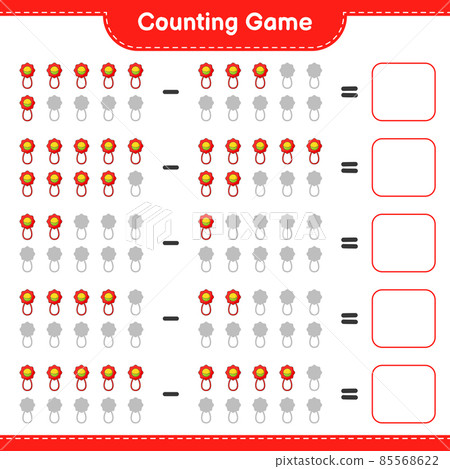 Count and match, count the number of Baby Rattle and match with the right numbers. Educational children game, printable worksheet, vector illustration Count and match, count the number of Baby Rattle and match with the right numbers. Educational children game, printable worksheet, vector illustration 85568622