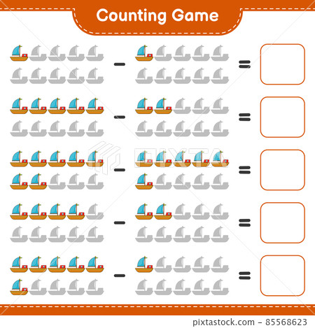 Count and match, count the number of Boat and match with the right numbers. Educational children game, printable worksheet, vector illustration Count and match, count the number of Boat and match with the right numbers. Educational children game, printable worksheet, vector illustration 85568623