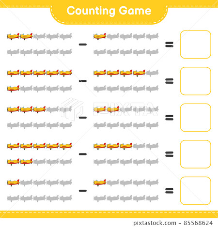 Count and match, count the number of Plane and match with the right numbers. Educational children game, printable worksheet, vector illustration 85568624