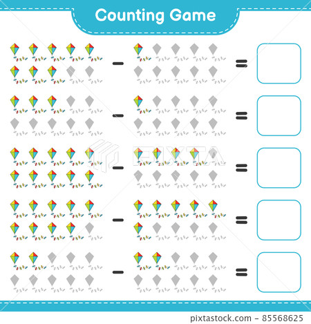 Count and match, count the number of Kite and match with the right numbers. Educational children game, printable worksheet, vector illustration Count and match, count the number of Kite and match with the right numbers. Educational children game, printable worksheet, vector illustration 85568625