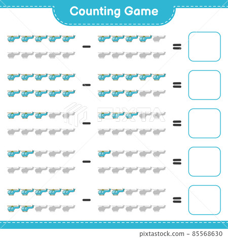 Count and match, count the number of Helicopter and match with the right numbers. Educational children game, printable worksheet, vector illustration Count and match, count the number of Helicopter and match with the right numbers. Educational children game, printable worksheet, vector illustration 85568630