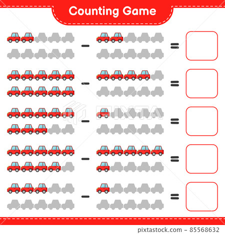 Count and match, count the number of Car and match with the right numbers. Educational children game, printable worksheet, vector illustration 85568632