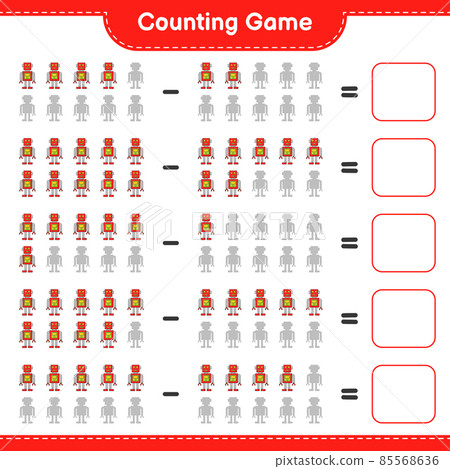Count and match, count the number of Robot Character and match with the right numbers. Educational children game, printable worksheet, vector illustration Count and match, count the number of Robot Character and match with the right numbers. Educational children game, printable worksheet, vector illustration 85568636