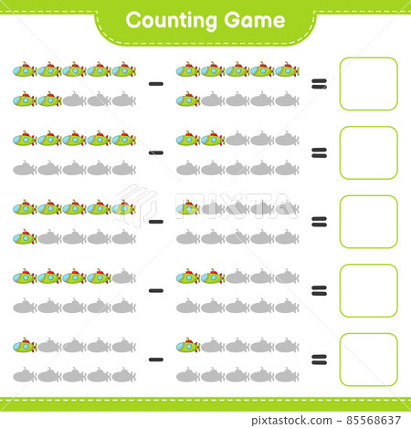 Count and match, count the number of Submarine and match with the right numbers. Educational children game, printable worksheet, vector illustration Count and match, count the number of Submarine and match with the right numbers. Educational children game, printable worksheet, vector illustration 85568637