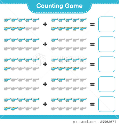 Count and match, count the number of Helicopter and match with the right numbers. Educational children game, printable worksheet, vector illustration 85568671