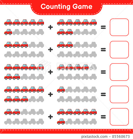 Count and match, count the number of Car and match with the right numbers. Educational children game, printable worksheet, vector illustration 85568673