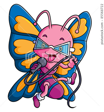 The musician butterfly is singing loudly and wearing glasses 85568722