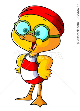 The cute duck is wearing a headband and glasses 85568736
