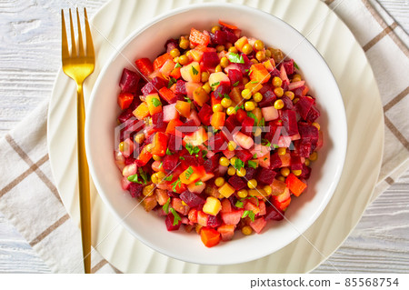 russian vinaigrette, salad of diced cooked veggies 85568754