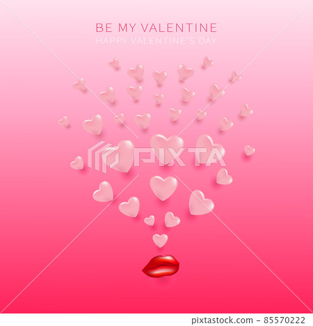 Happy Valentines day vector background, poster, banner or card. Be my valentine  greeting card lips and hearts. 14 February concept design 85570222
