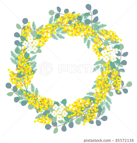 Illustration of Mimosa, Eucalyptus and Alyssum Wreath 85572138