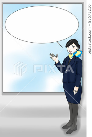 Illustration of a woman in uniform explaining against the background of the blue sky (2) 85573210