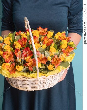 Close-up colorful spring bouquet with many different flowers jelly. 85573301